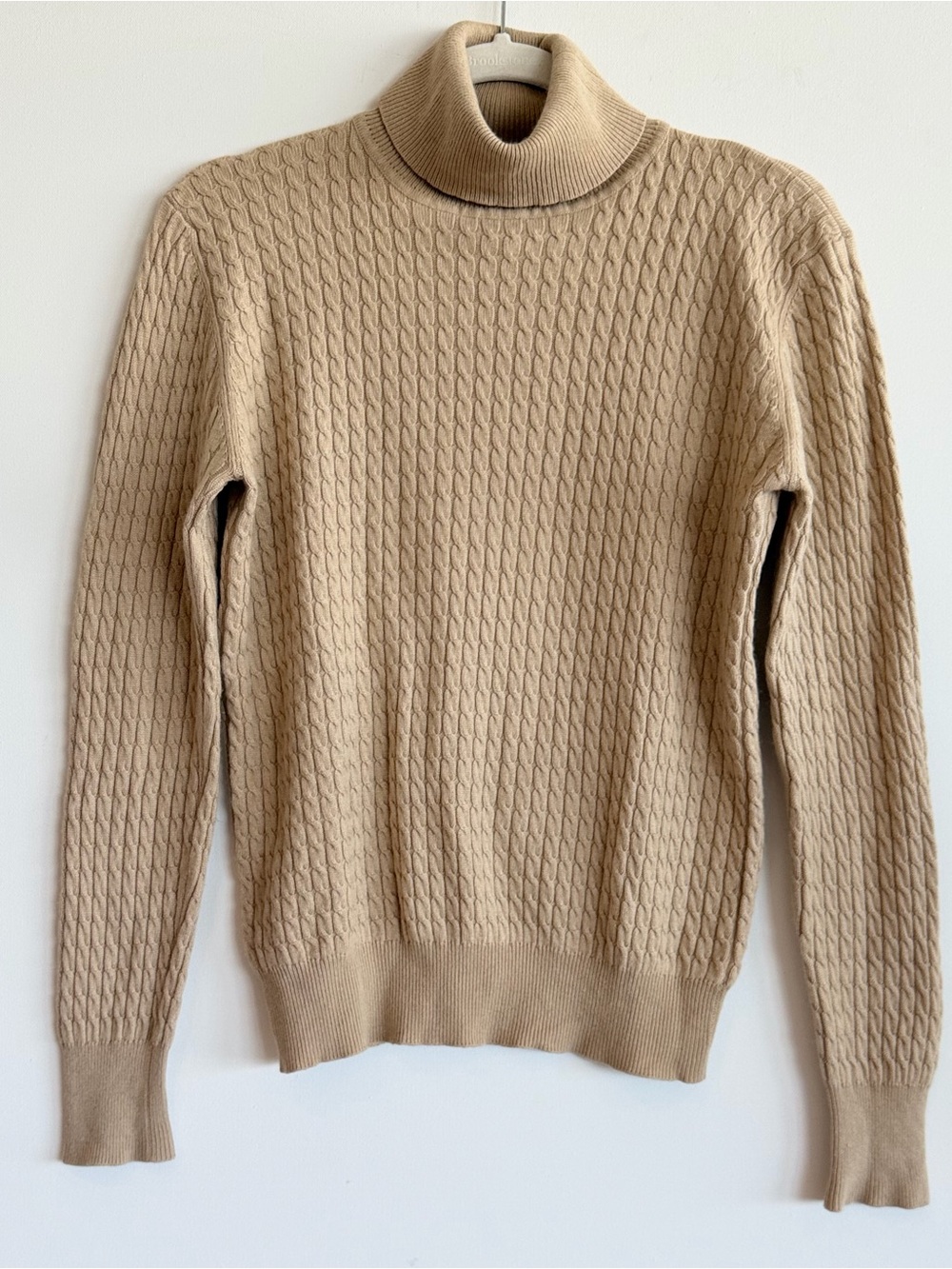 Neiman Marcus Exclusive Beige Silk Cashmere Cable Knit Turtleneck Sweater M